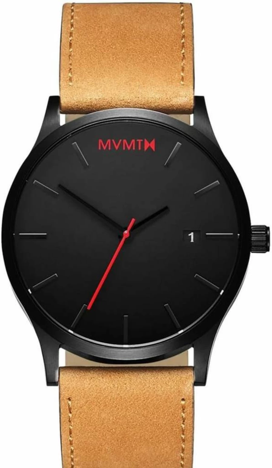 MVMT Men's Classic 45mm Black & Tan Leather Strap Analog Watch