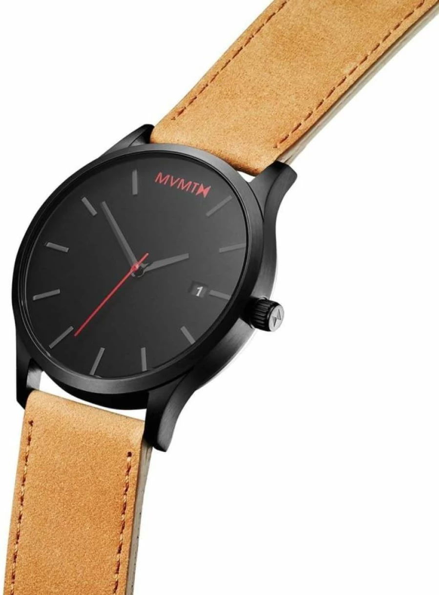 MVMT Men's Classic 45mm Black & Tan Leather Strap Analog Watch