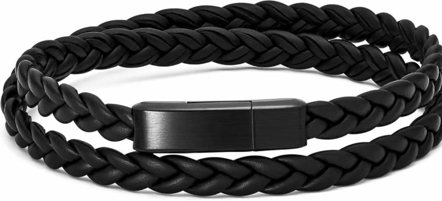 MVMT Men's Thin Braided Leather Wrap Bracelet with Magnetic Clasp - Premium Dress Jewelry for Men